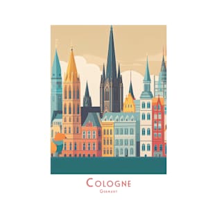Vintage Retro Colorful Cologne Cityscape Germany T-Shirt