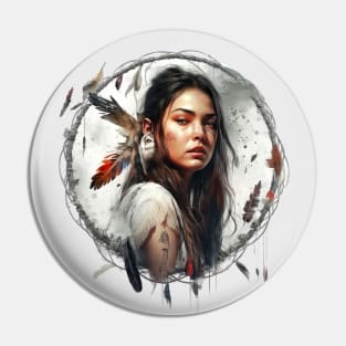 Dreamcatcher Girl, Native American design with dream catcher and feathers Pin