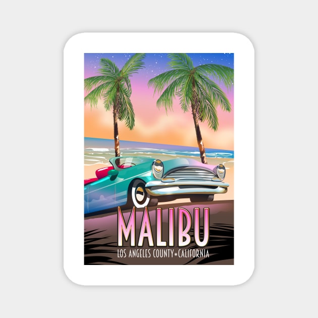 Malibu Los Angeles travel poster Magnet by nickemporium1