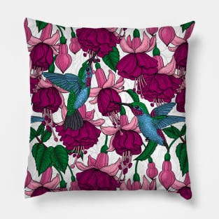 Hummingbird garden on white Pillow