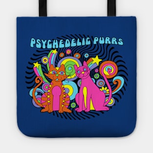 Psychedelic Purrs Cute Colorful Hippie Psychedelic Retro Trippy Cats Tote