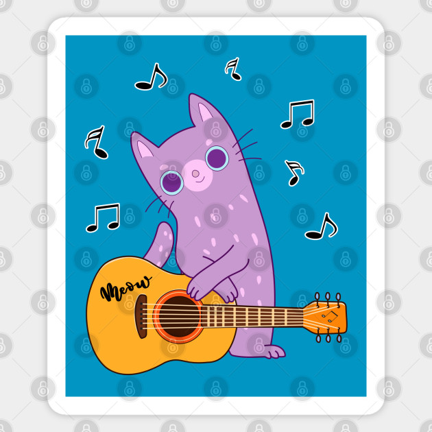 Cute Cat Guitarist Cool Guitar Cat Guitarist Sticker Teepublic