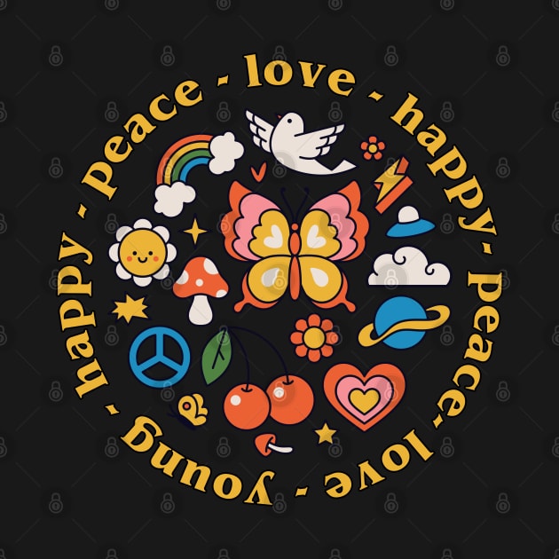 Love peace happy youth groovy retro vintage vibe graphic by RedCrunch