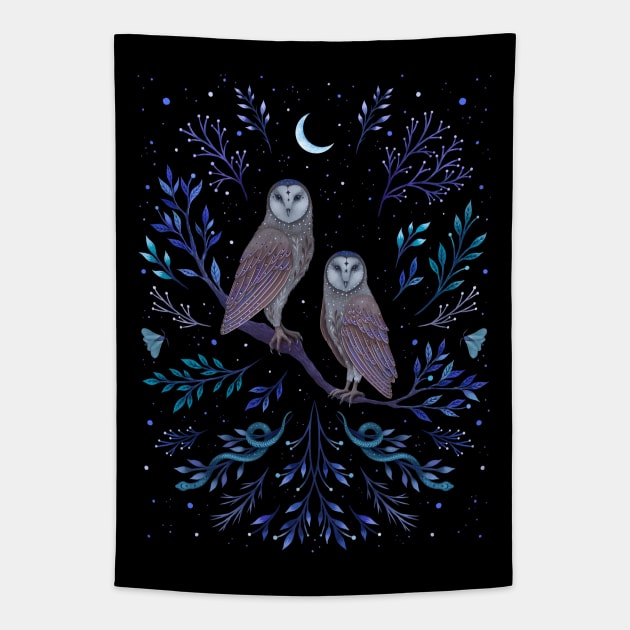 Owls in the Moonlight Tapestry by Episodic Drawing