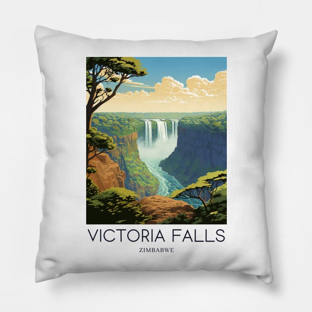 A Pop Art Travel Print of Victoria Falls - Zambia / Zimbabwe Pillow by Studio Red Koala