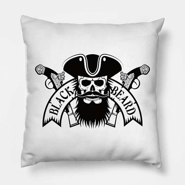 Pirate - Captain Blackbeard - Skull Emblem - Bright Pillow by ShirzAndMore