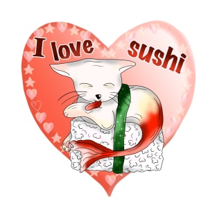 cat sushi cute I love sushi heart T-Shirt