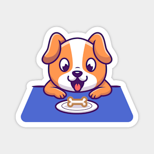 Cute Dog Looking Bone On Plate Magnet