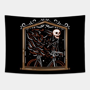 Cyclist Skeleton on fire - Funny Biking Gift Tapestry