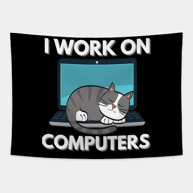 Funny Cats and Computers Laptop IT Pet Lover Tapestry by Grove Designs