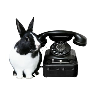 Old Black Rotary Phone Black and white Rabbit T-Shirt