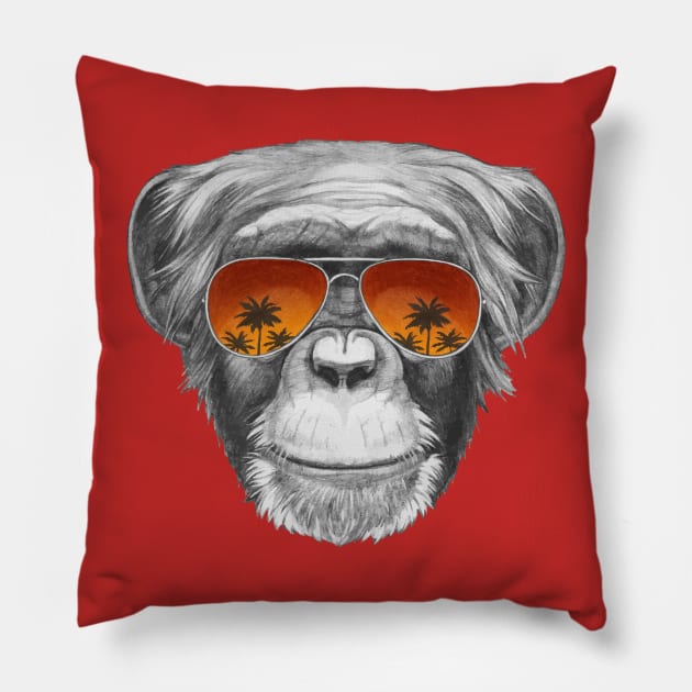 Monkey with mirror sunglasses Pillow by AnimalsFashion