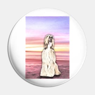 Afghan Hound In Sunset Pin