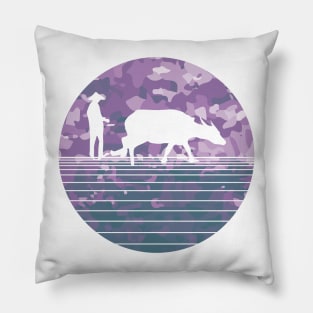 Farmer and Water Buffalo Vietnamese Village Pillow