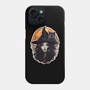 Witch with black cat Halloween Phone Case