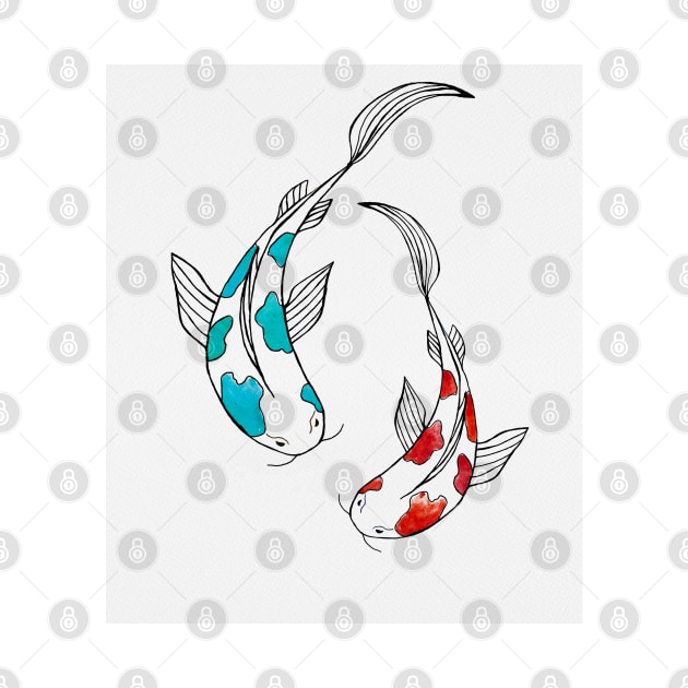 Koi Fish Lovers Watercolor Print by kuallidesigns