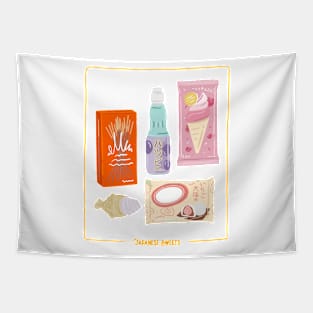 Japanese Food and Snacks Design Tapestry