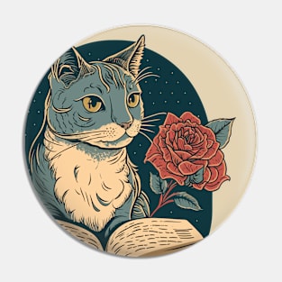 Cat and Book Retro 17 Pin