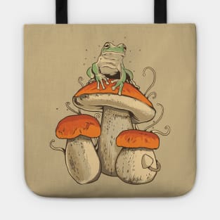 Cottagecore Aesthetic Frog On A Mushroom Tote