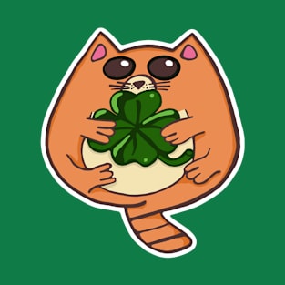 Cat hugging a Four Leaf Clover T-Shirt