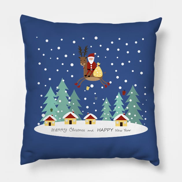 Santa Claus and reindeer with gifts Pillow by grafart