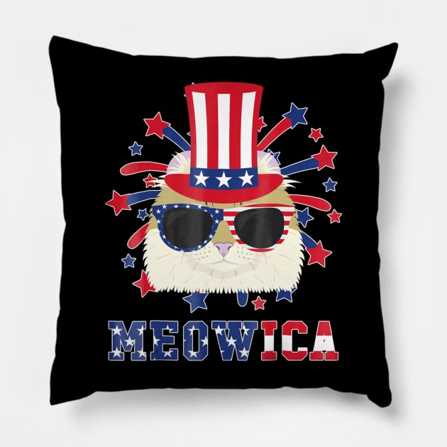 Meowica - American Curl Cat 4th Of July Pillow by crowominousnigerian 