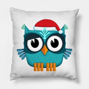 Owl Santa Claus light blue Pillow