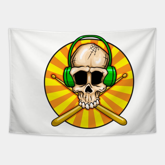 Drummer Skull Tapestry by Laughin' Bones