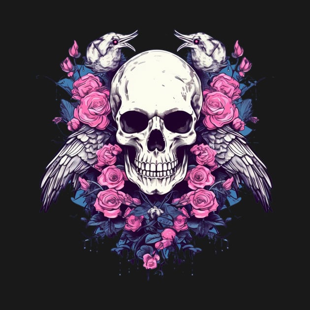 Skull with Birds and Flowers by TOKEBI