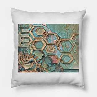 3D art deco style and colours of recycled rubbish Pillow