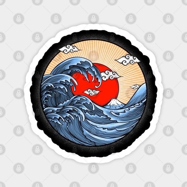 The great wave at afternoon-engravings style Magnet by Jipau