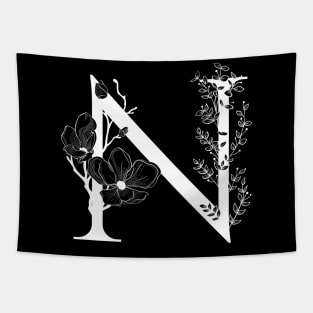 Letter N Monogram - Floral Initial Tapestry