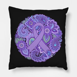 Purple Mandala Awareness Ribbon Pillow