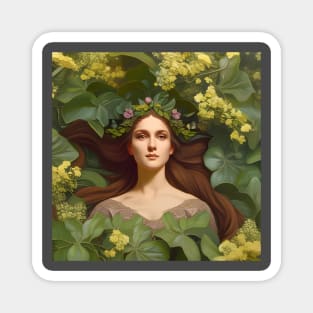 Spring Equinox Beautiful Woman Surrounded By Spring Flowers and Leaves Magnet