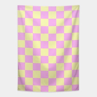 Pink and Yellow Checkered Pattern Tapestry