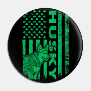 Irish Sibe Husky Dog American Ireland Flag St Patrick Day Pin