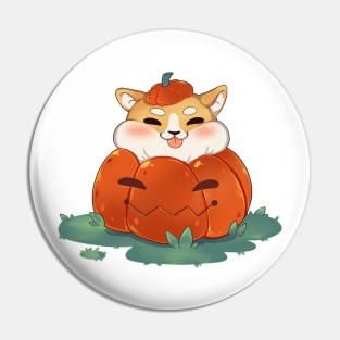 Cute dog in carved pumpkin Pin