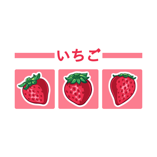 Cute strawberry design on pink background with the "strawberry" japanese kanji by AnGo