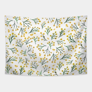 Watercolor winter flowers - yellow and green Tapestry