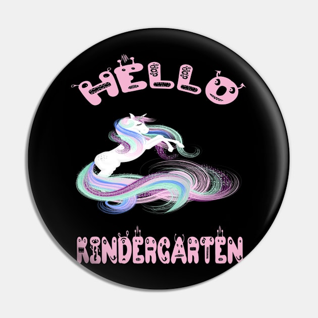 Hello Kindergarten Colorful Unicorn Back-To-School Preschool Design Pin by familycuteycom