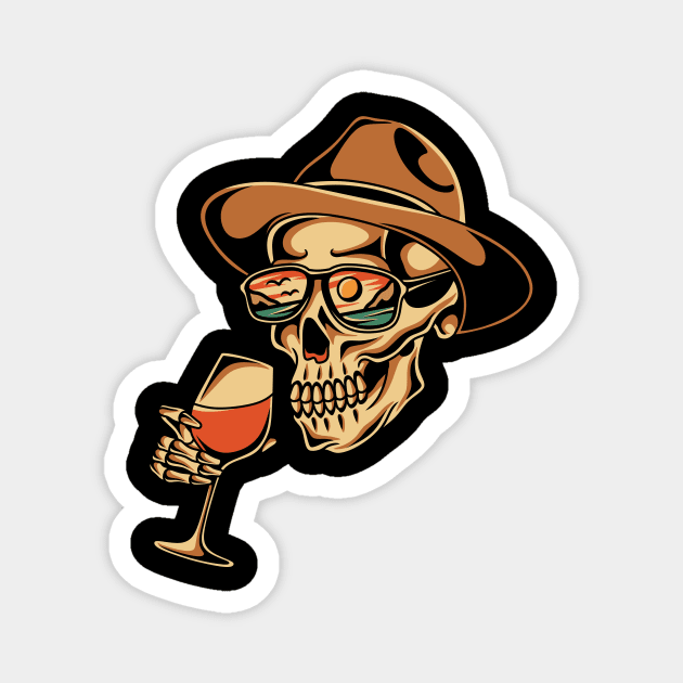 Skull drinking wine Magnet by Abrom Rose