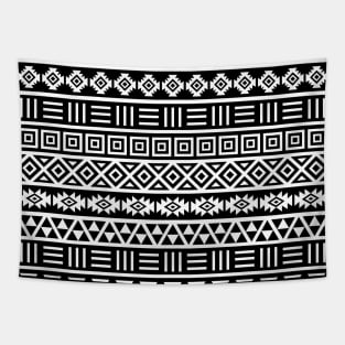 Aztec Influence Pattern White on Black Tapestry