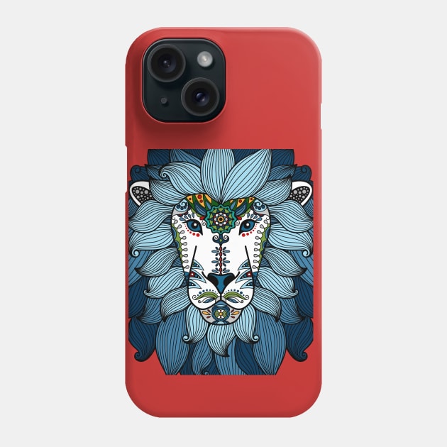 lion head blue ornament Phone Case by Mako Design 