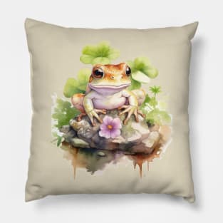 Frog Cute Flower Watercolor Pillow