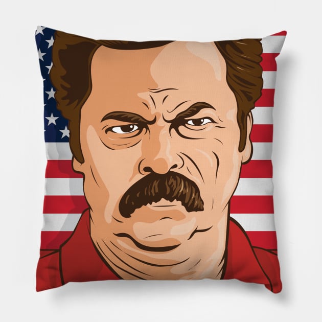 Ron Ulysses Swanson Pillow by stayfrostybro