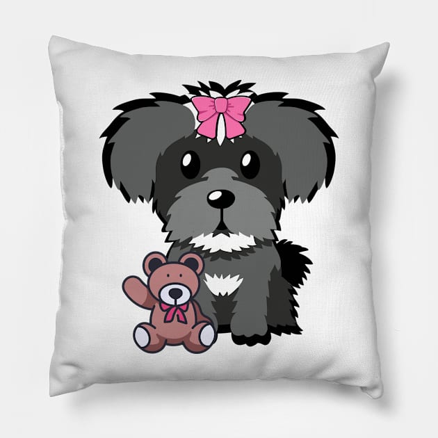 Cute schnauzer holds a teddy bear Pillow by Pet Station