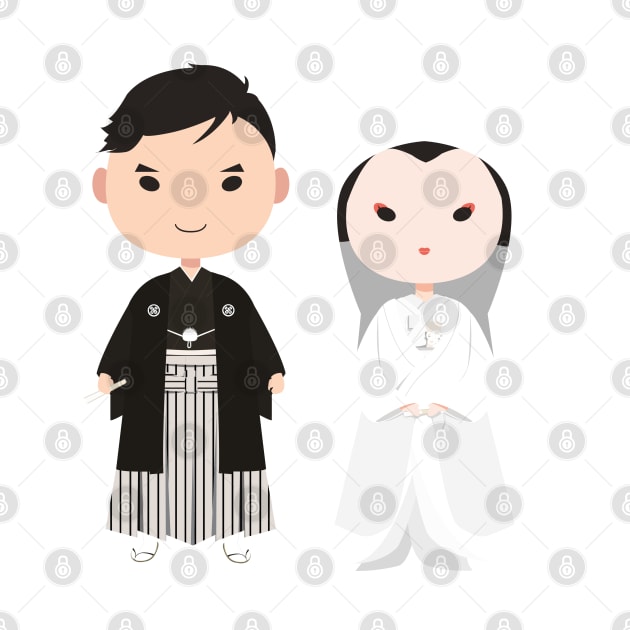 Japanese traditional wedding couple by clgtart