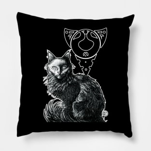 Magic Black Cat - White Outlined Version Pillow