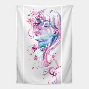 Water Leaves 7 - Watercolor Woman Portrait Tapestry