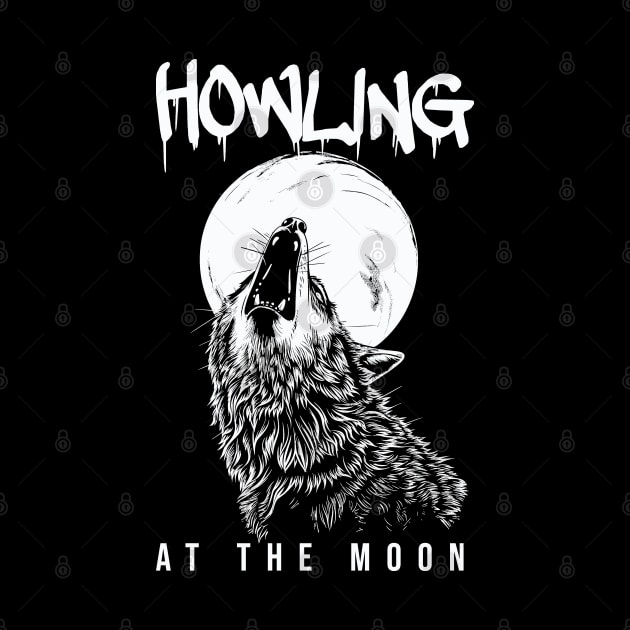 Wolf howling at the moon by Yopi